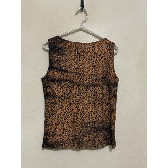 Chicos Animal Print Top Size 1 US Medium Sparkly Jungle Cat Blouse Tank Vintage - Picture 10 of 10